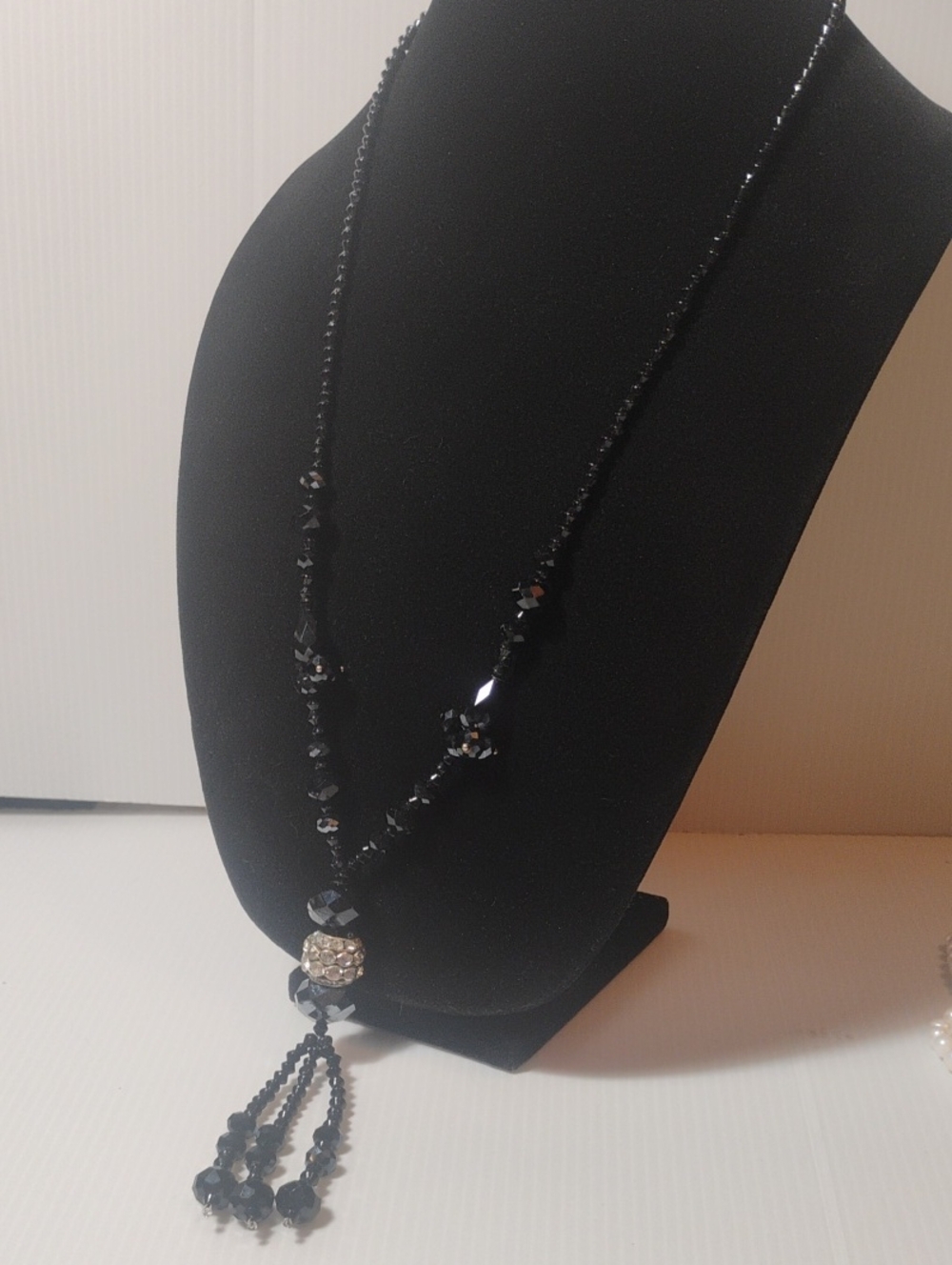Black Crystal Necklace Approx 36" Total Length